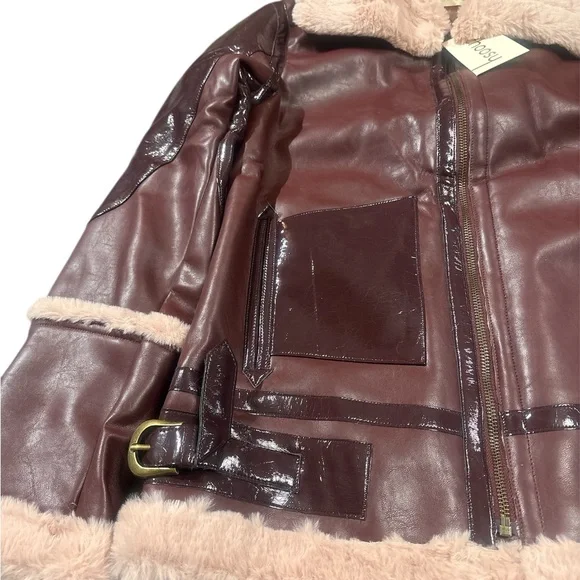 Women's Leather Jacket with Shearling Trim - Picture 4 of 8